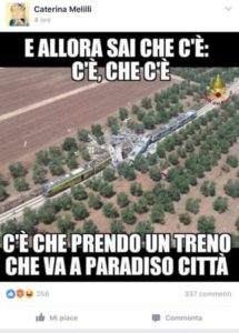 schianto tra treni commenti social